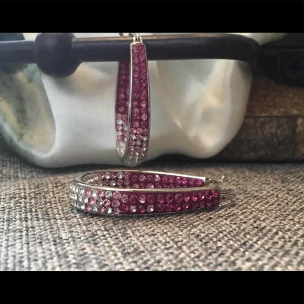 Austrian Crystal Inside Out Hoop Earrings in Red.  NWOT